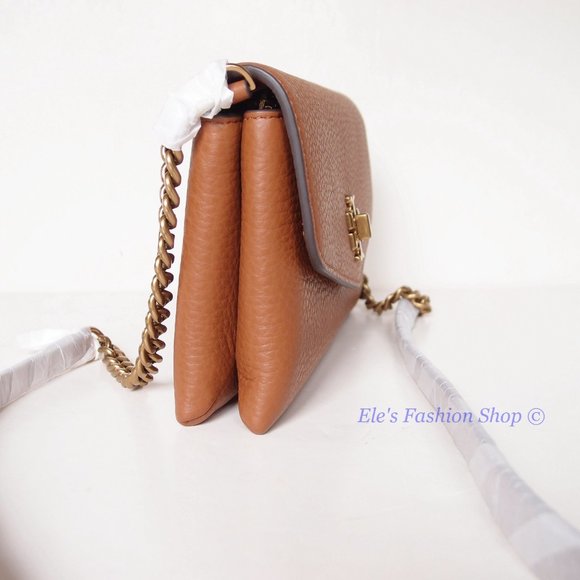 NWT Tory Burch Kira Chevron Leather Wallet On a Chain WOC Umber Brown AUTHENTIC - Picture 12 of 16